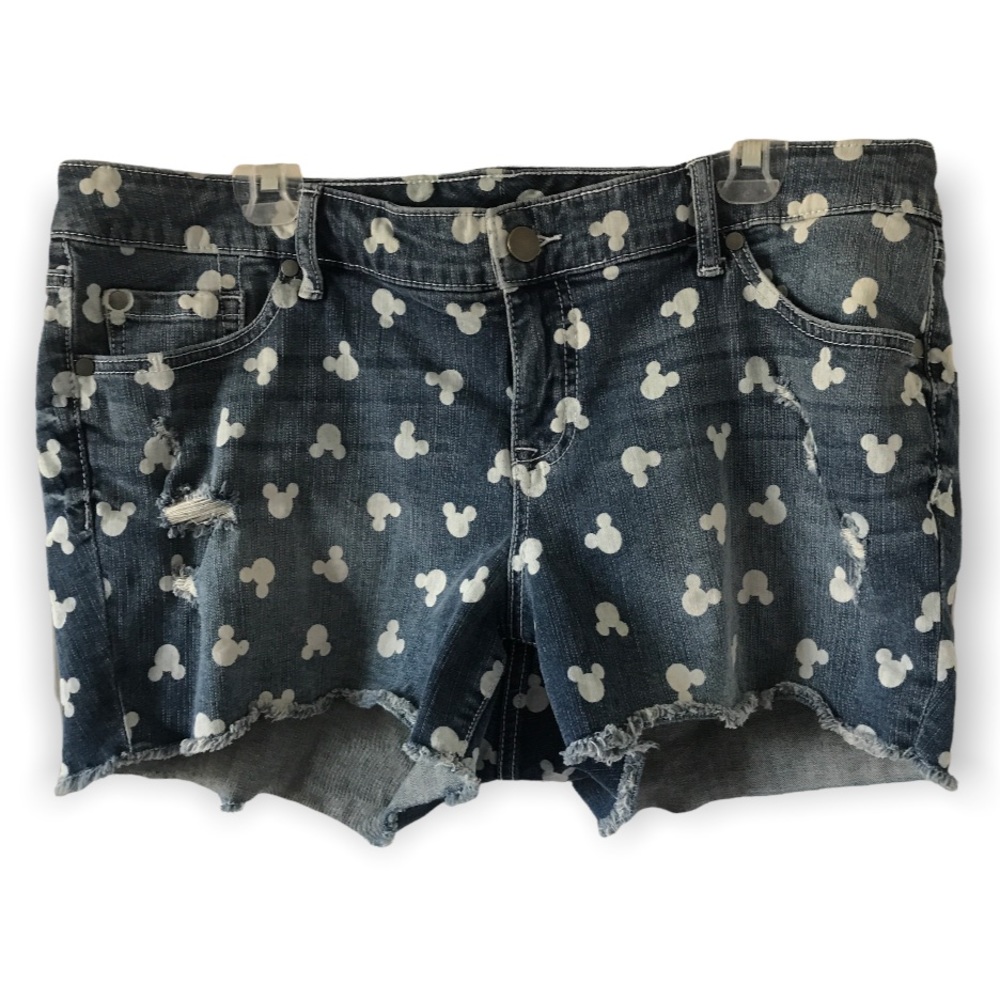 Mickey Mouse monogram distressed denim shorts